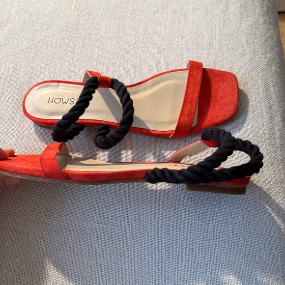 Anthropologie New Howsty Flat Slide Coral Red Suede Black ❤️ Chic size 6.5 to 7 - Picture 10 of 10